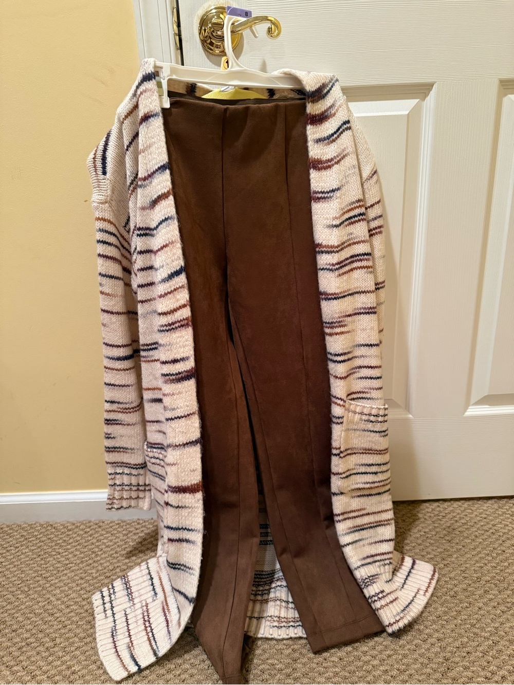 Women’s Brown Straight-Leg Pants and long sweater — Classic Everyday Style